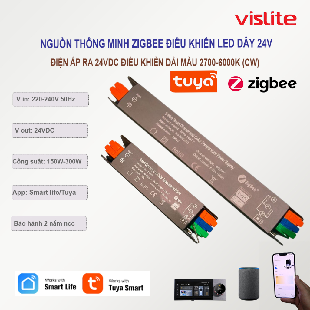 Nguồn 24V thông minh  Zigbee, điều khiển Led dây 24V dải màu 2700-6000K