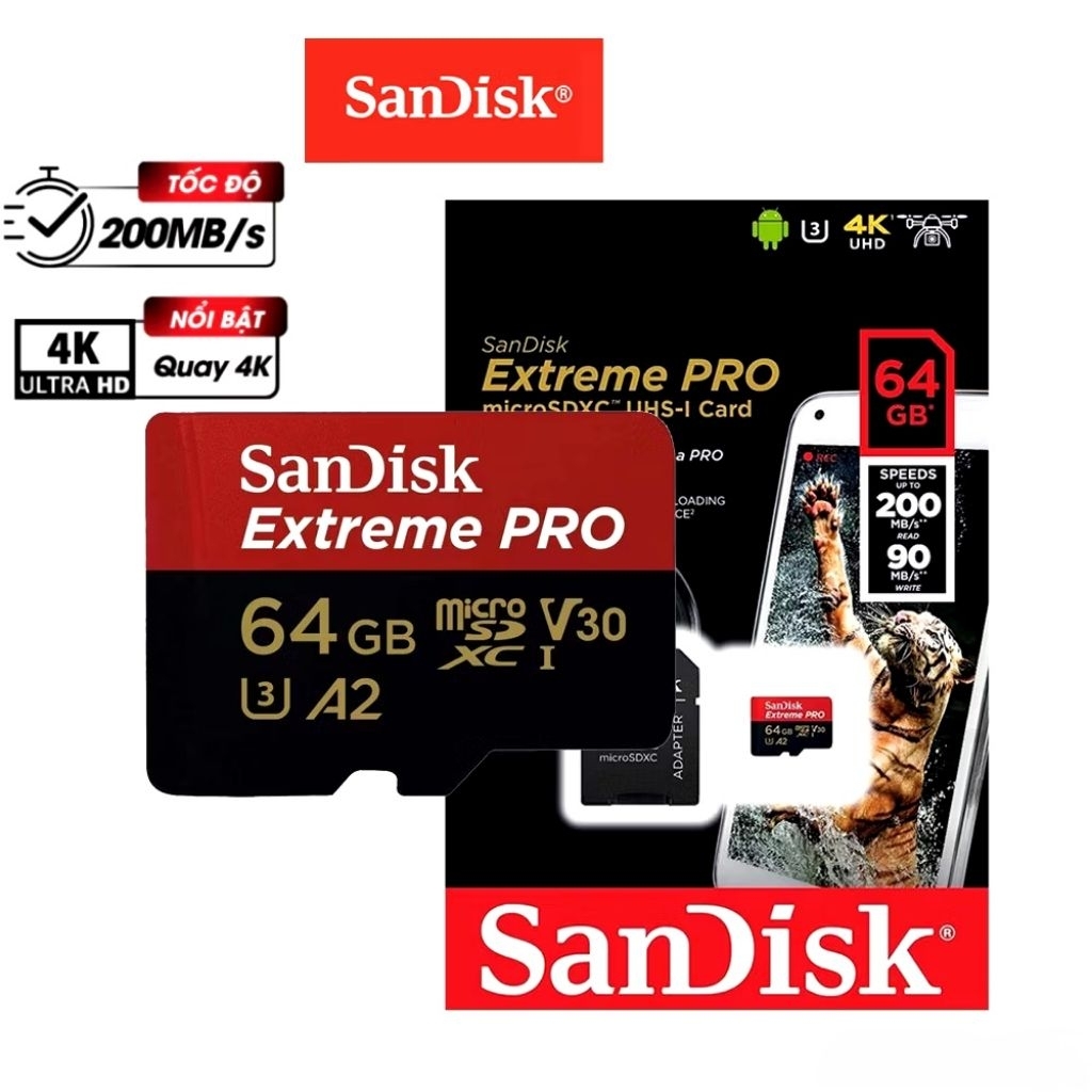 Thẻ Nhớ MicroSD Sandisk Extreme/ Extreme PRO 64GB/ 128GB - Tốc Độ Cao 4K