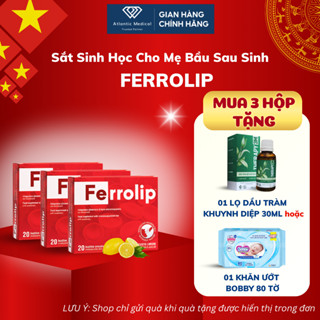 [Quà Hời] Combo 3 Hộp Sắt Bột FERROLIP Bổ Sung Sắt Hữu Cơ Không Táo Bón Không Tanh Vị Chanh Cho Bà Bầu Có Tích Điểm