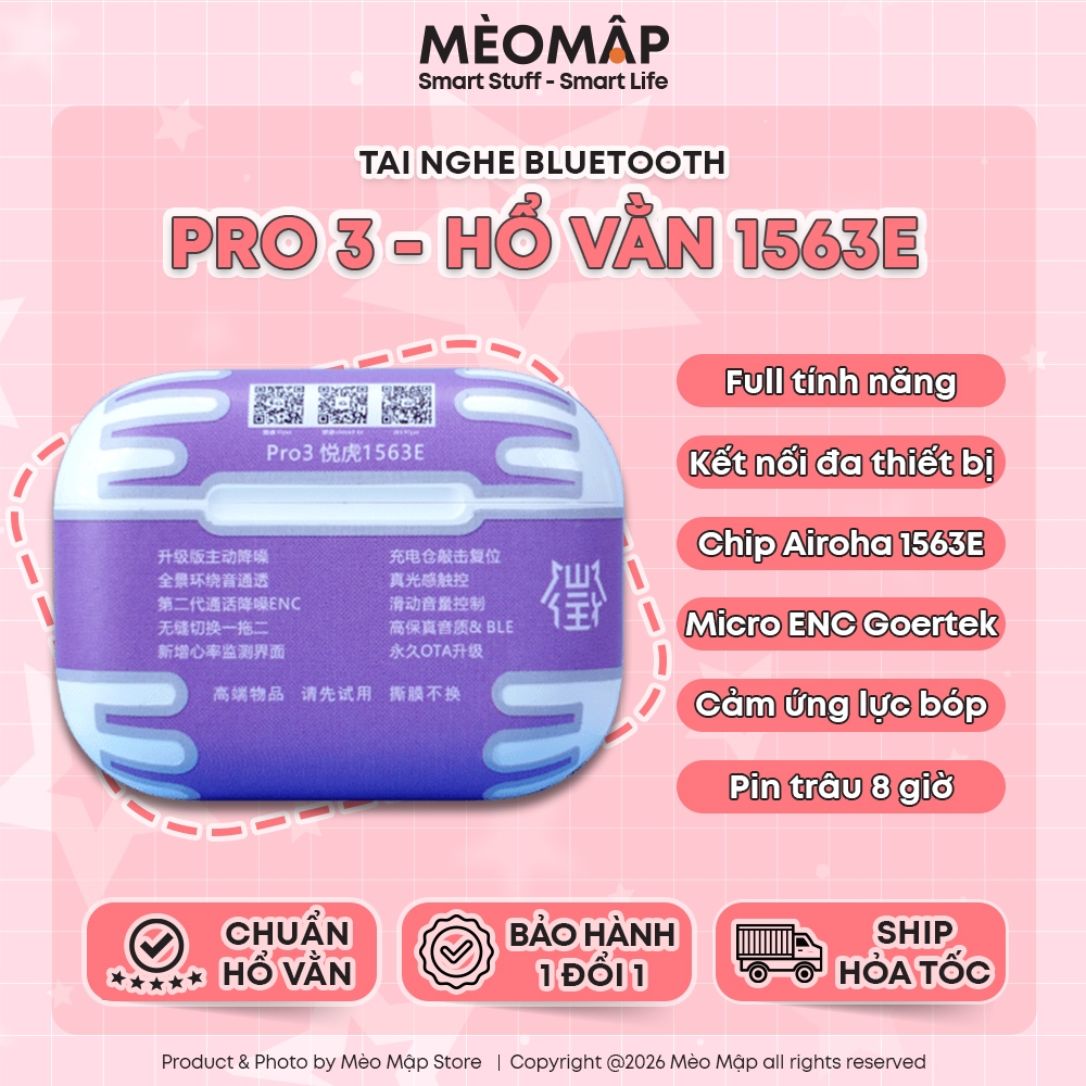 [ PRO 3 - 1563E ] Tai Nghe Bluetooth Pro3 - Hổ Vằn 1563E - Chống Ồn Xuyên Âm 45Db - Mèo Mập Store