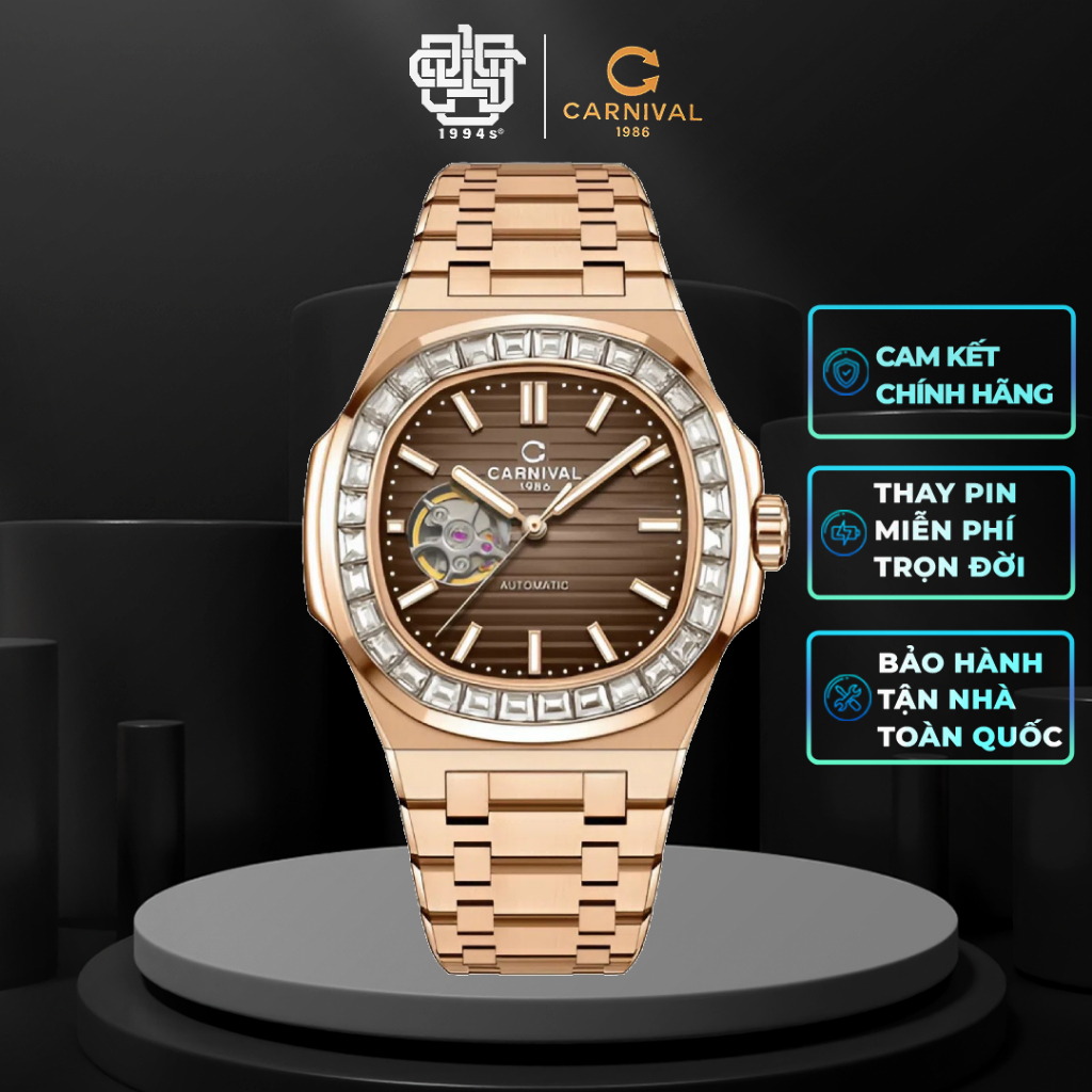 Đồng Hồ Nam Carnival 8128G-VH-N Viền Đá Hàng Chính Hãng