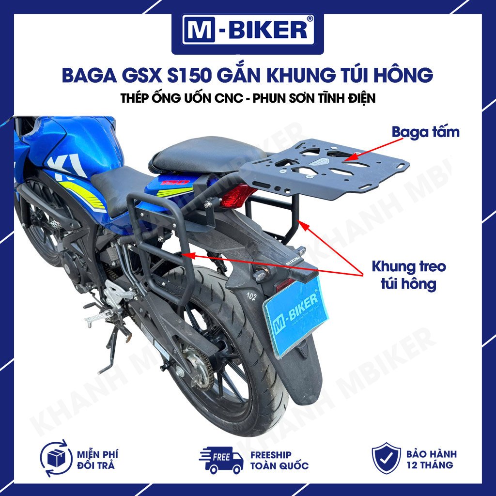 [M-Biker] Khung túi GSX S150 - R150, Baga GSX S150 gắn khung treo túi mẫu 2, chất liệu thép, gắn chu
