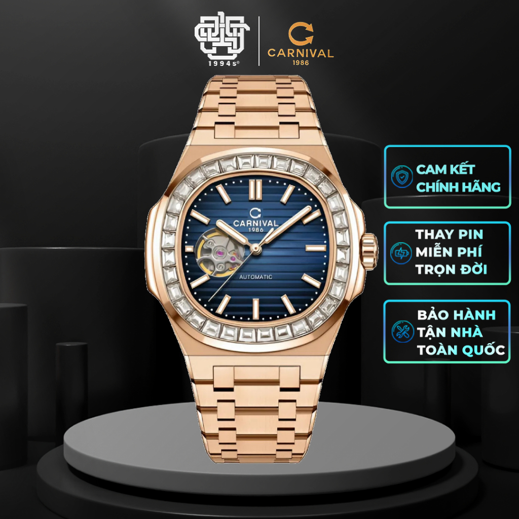 Đồng Hồ Nam Carnival 8128G-VH-X Viền Đá Hàng Chính Hãng
