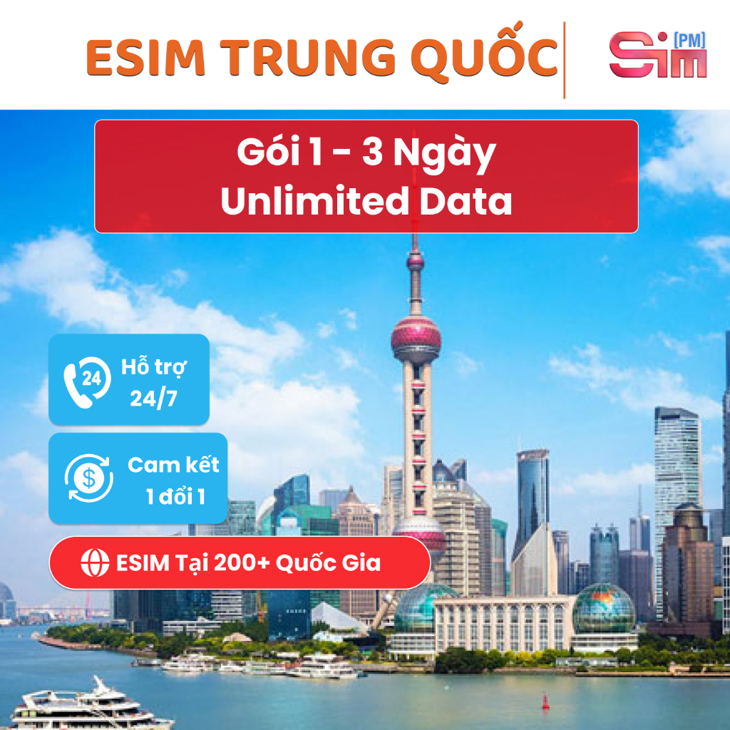 Esim Trung Quốc - Sim Trung Quốc 1-3 ngày không giới hạn data