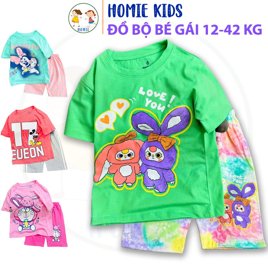 Bộ quần áo mặc nhà bé gái size đại 12-42 kg set đồ bộ trẻ em thun cotton in hoạt hình labubu kuromi 