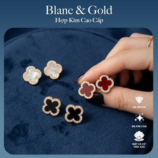 Bông tai nữ bạc cỏ bốn lá đính đá sang trọng đen trắng đỏ Hoa tai ChicEar Jewelry đính pha lê Zirconia cao cấp