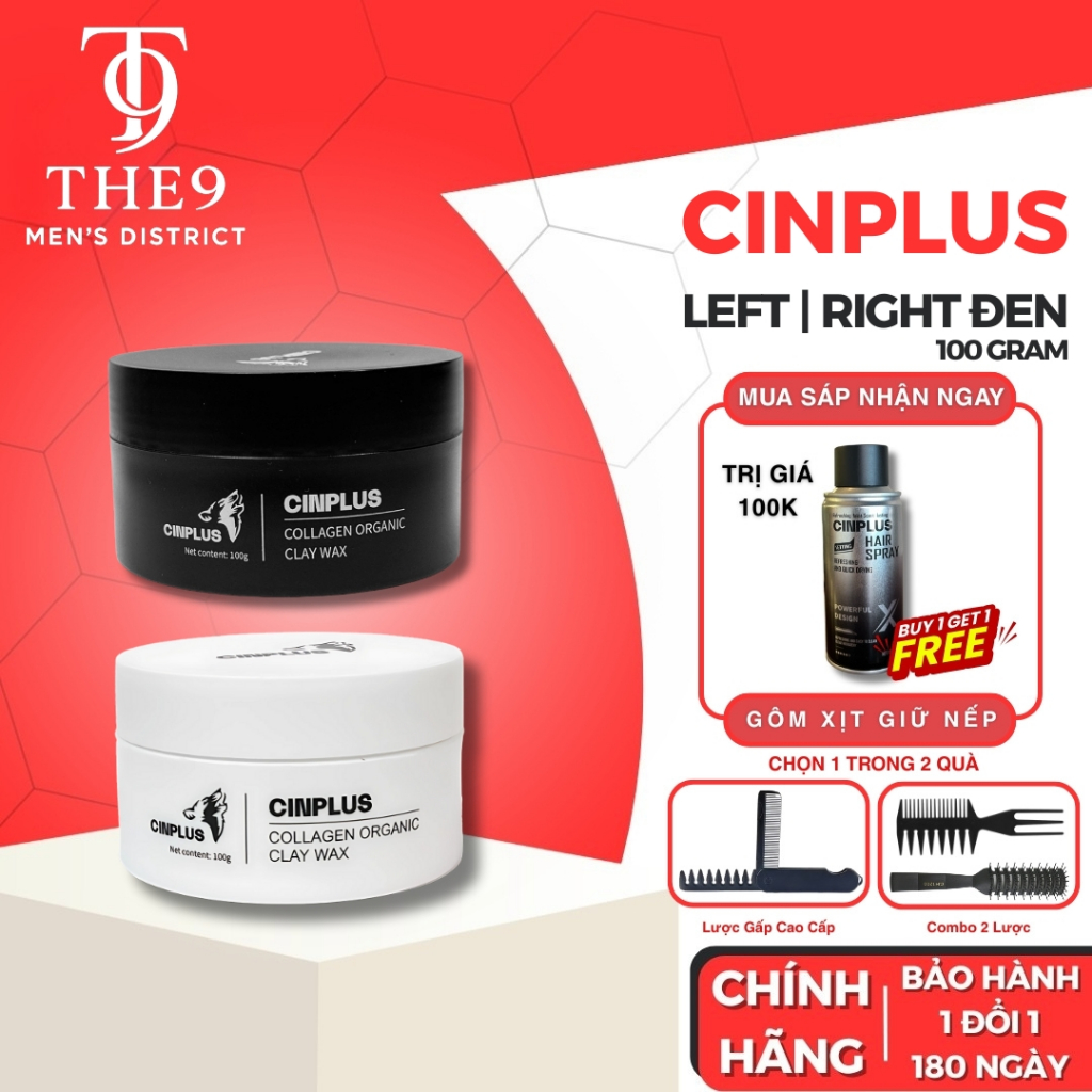 [MUA 1 TẶNG 3] Sáp vuốt tóc nam CINPLUS CLAY WAX 100gr Left Trắng , Right Đen giữ nếp tóc - Cinplus