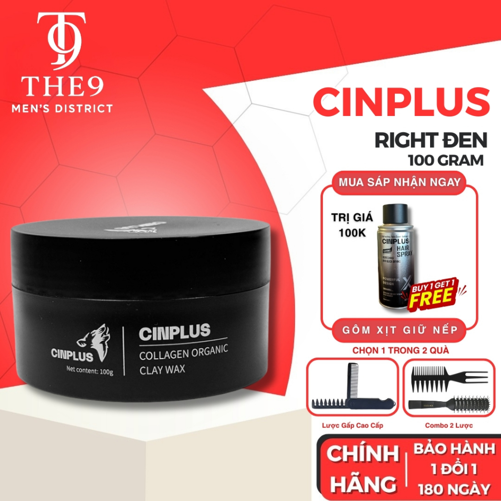 [CHÍNH HÃNG] Sáp vuốt tóc nam CINPLUS clay wax Right Đen Sicily 1504 tạo kiểu, giữ nếp tóc - cinplus