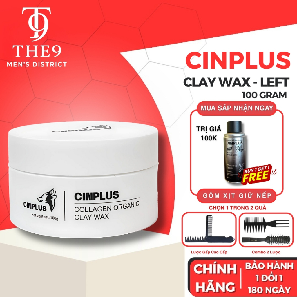 Sáp vuốt tóc nam Cinplus clay wax Left 100g Sicily 1504 chính hãng gel, wax giữ nếp tóc - CINPLUS