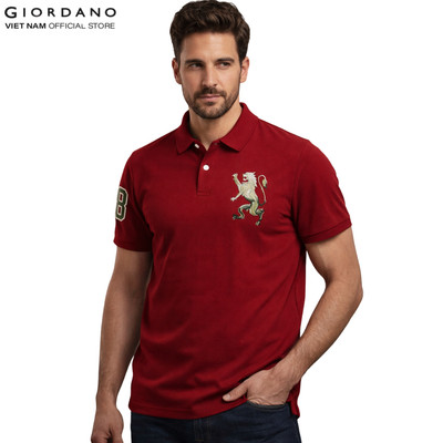 GIORDANO Áo Thun Nam Ngắn Tay Có Cổ Logo Sư Tử 3D Lion Polo 01015222