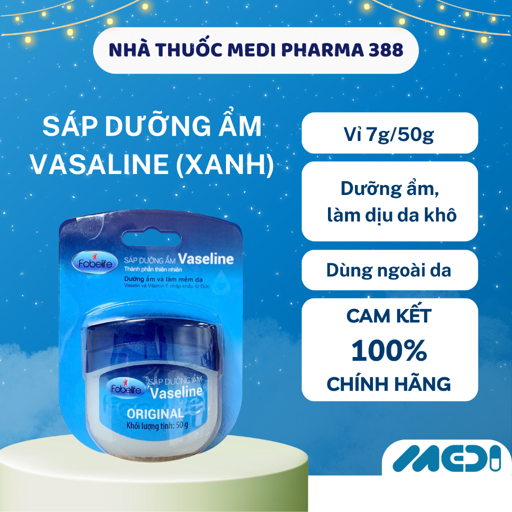 Sáp dưỡng ẩm Vaseline Original Fobelife sáp dưỡng ẩm, làm mềm da, làm dịu da - Vỉ 7g / Vỉ 50g