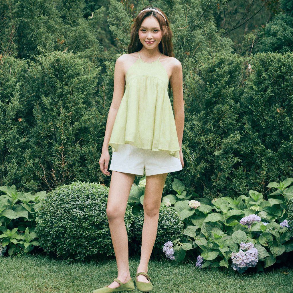 [SUMMER] DOTTIE - Áo cổ yếm nhún ngực - Xanh bơ - T1179