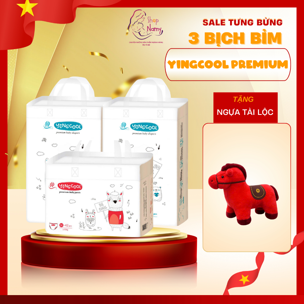 [TẶNG NGỰA TÀI LỘC- Combo 3b] Bỉm YINGCOOL Premium đủ size cho bé NB/DS/DM/QM/QL/XL/XXL/XXXL