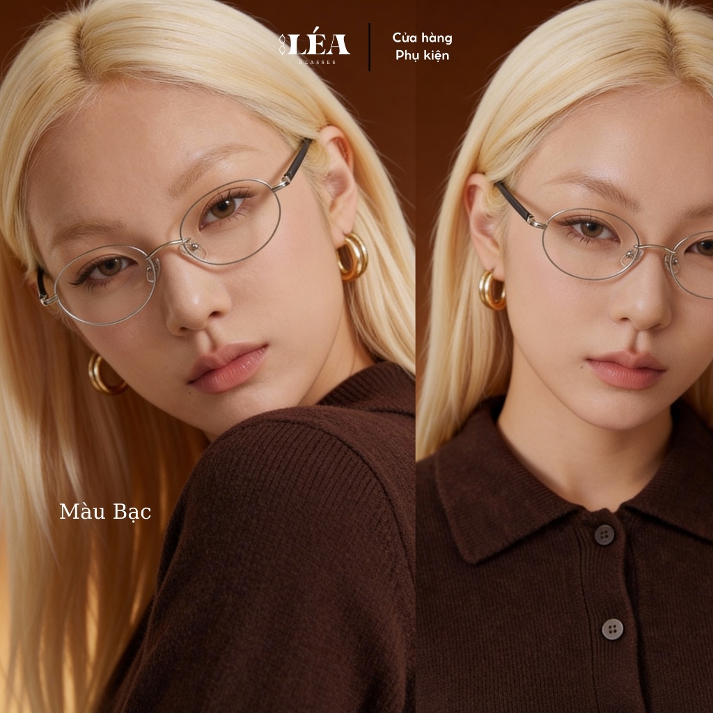 Kính mắt chuyên lắp cận THALIA - LÉAGLASSES Oval Y2K kim loại cao cấp không gỉ thanh mảnh êm ái | BigBuy360 - bigbuy360.vn