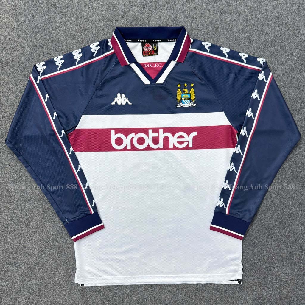 [Chỉ Có Áo] Áo Bóng Đá Dài Tay CLB Man City  Retro Mùa Giải 1997-1998 - Vải Polyester Thái Cao Cấp