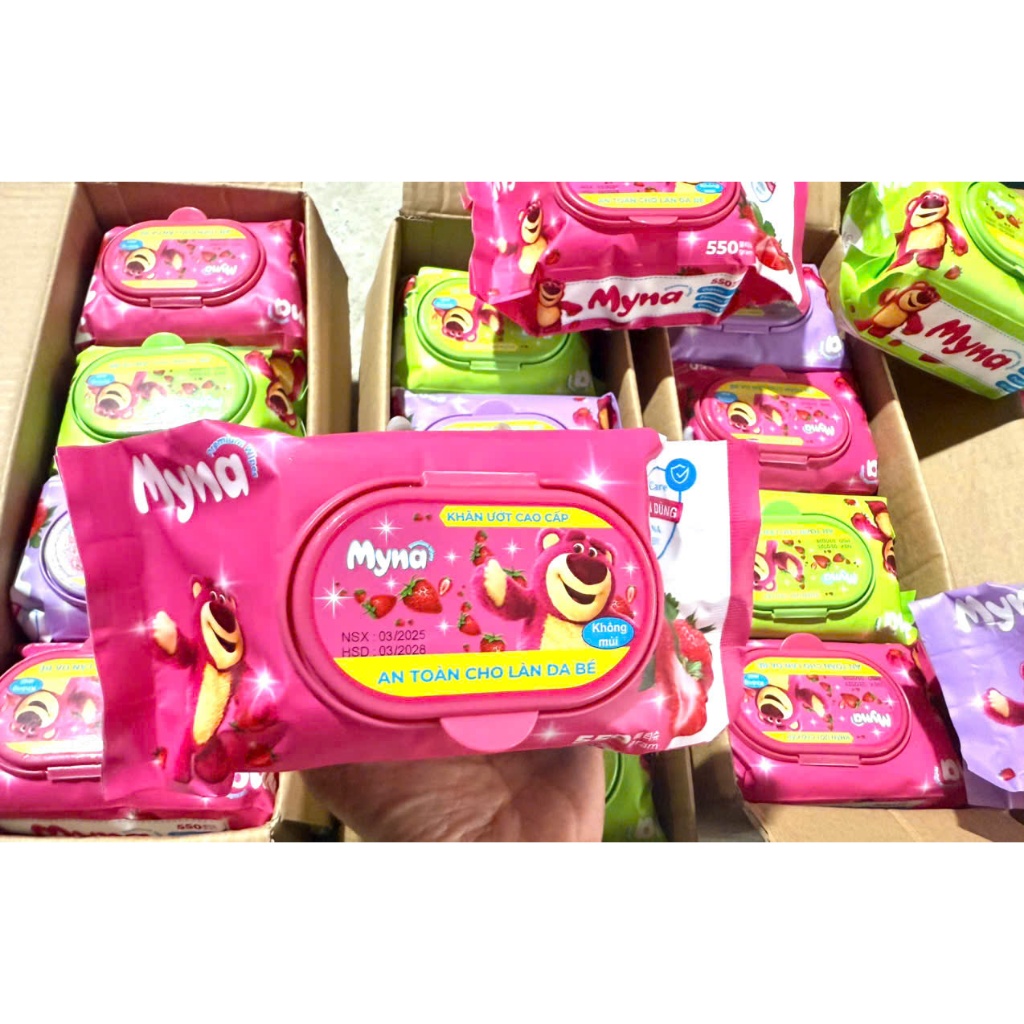 KHĂN ƯỚT GẤU DÂU MYNA THÙNG 10 GÓI