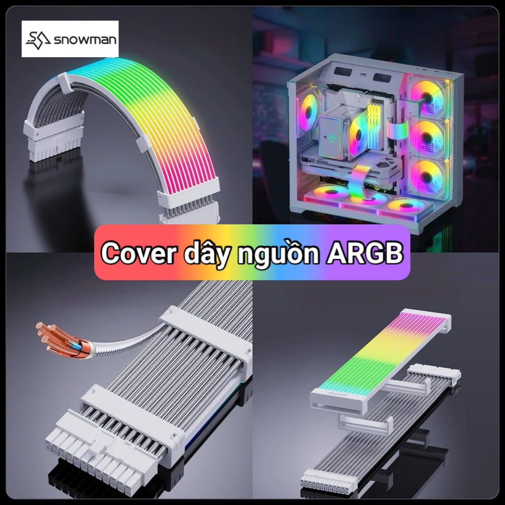 Cover Dây Nguồn ARGB SNOWMAN 24Pin / 8Pin / 2x8Pin / 3x8Pin – 5V 3Pin Sync Mainboard & Hub – Trang T