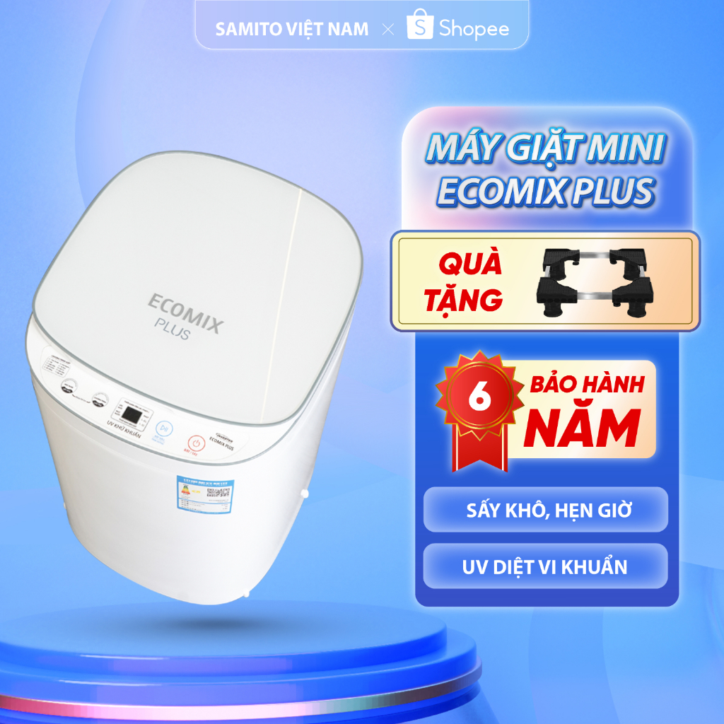 ( BẢN MỚI ) Máy giặt mini ECOMIX PLUS 4,5-5,5 kg  (mua 1 chân đế ) Hẹn giờ ,vắt sấy khô khử khuẩn tự