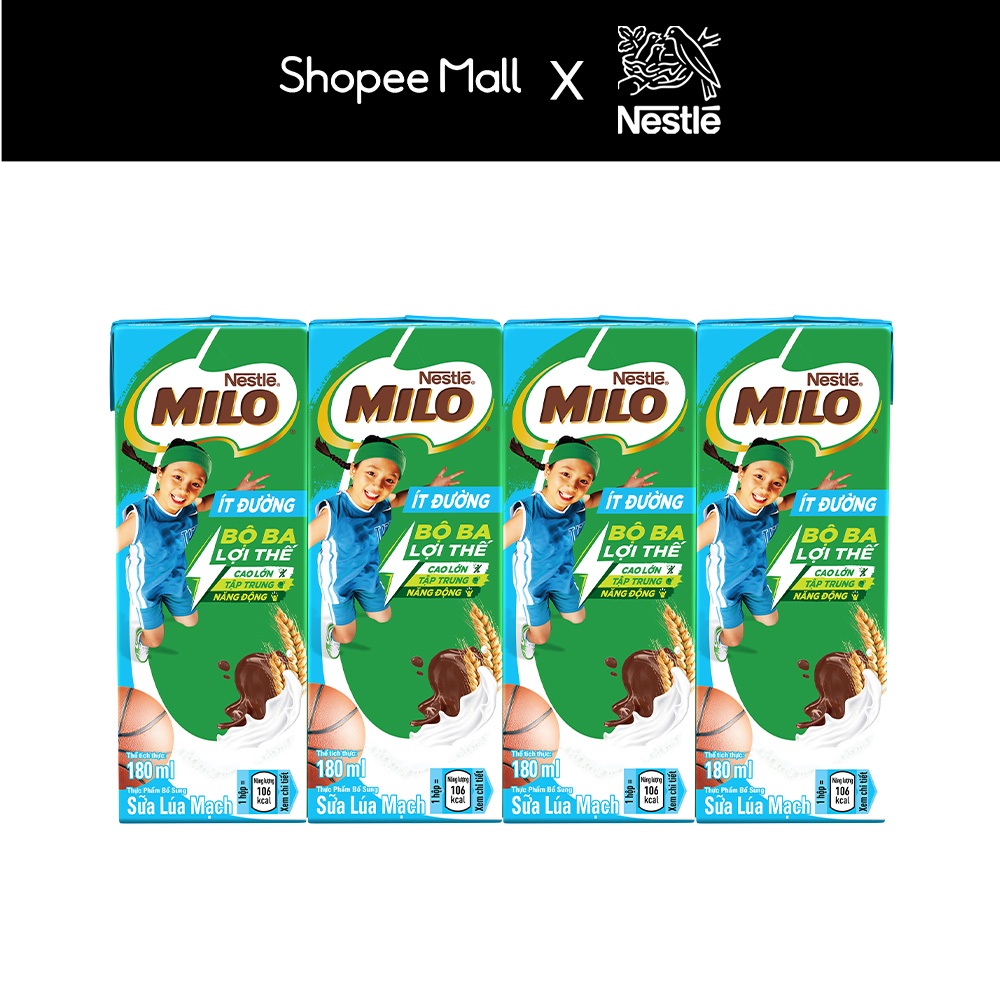Thùng Sữa lúa mạch Nestle MILO ít đường (48 Hộp x 180ml) | BigBuy360 - bigbuy360.vn