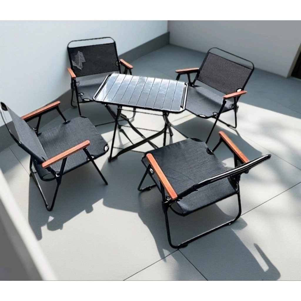 Bộ bàn 4 ghế camping ống tròn lưới, bộ bàn sắt thanh lá, bộ bàn ghế camping cà phê, bàn ghế dã ngoại
