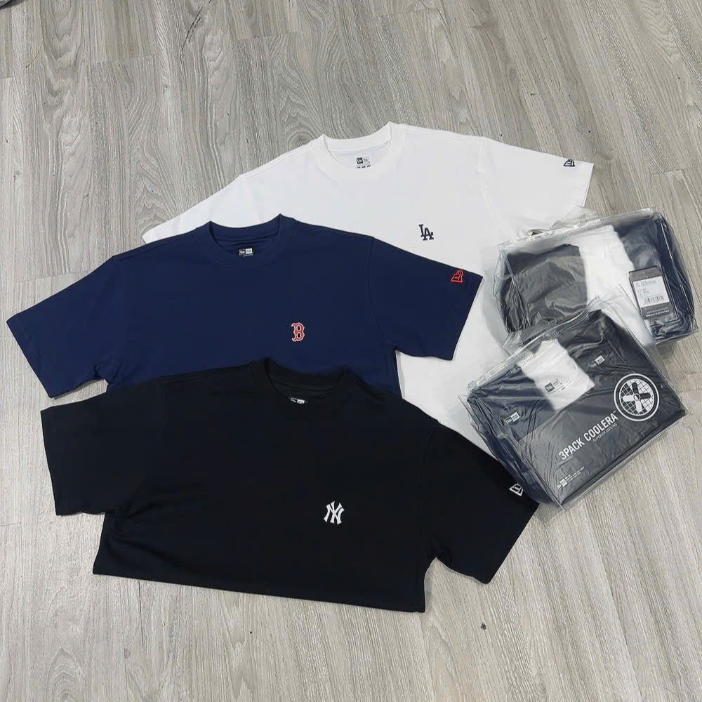 New era – pack 3 áo new era , newyork in, đen, xanh lá, kem