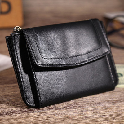 Ví mini đựng tiền đựng thẻ card tiền xu DA BÒ THẬT chống trộm có thể dùng làm móc gắn chìa VNU1012 BEE GEE