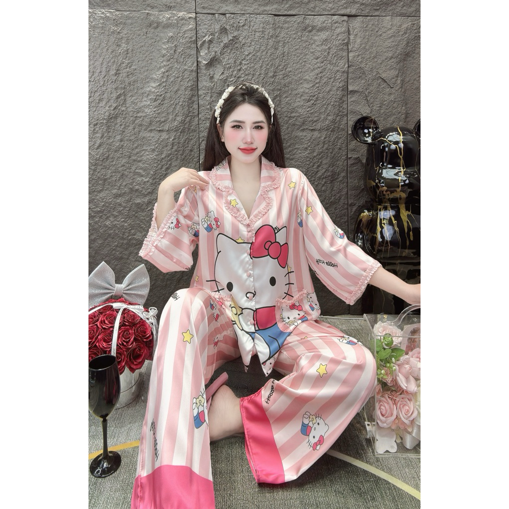 Đồ Bộ Nữ ( 40-60kg) , Đồ bộ nữ mặc nhà Pijama quần dài tay lửng latin loại 1 mịn mát