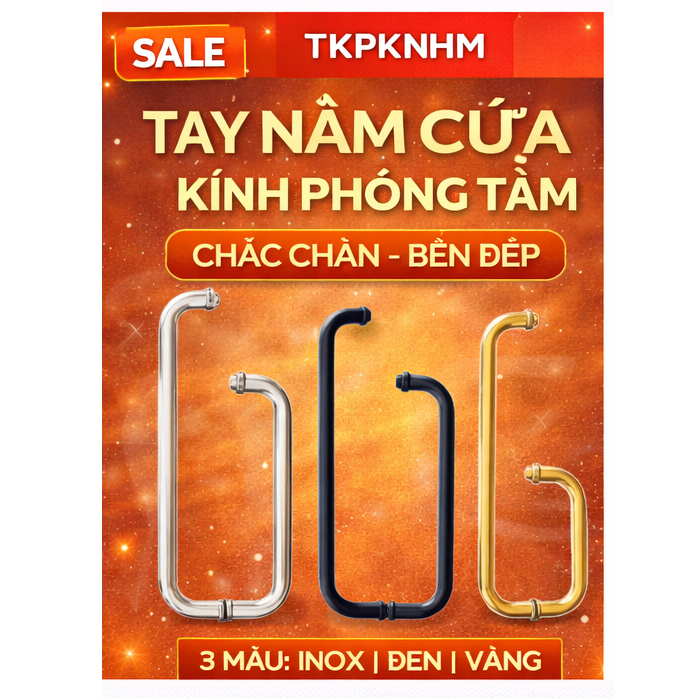 Tay Nắm Cửa Kính Phòng Tắm Đứng CABIN Phi 19 – Tim Lỗ 185x385 – Inox/Đen/Vàng