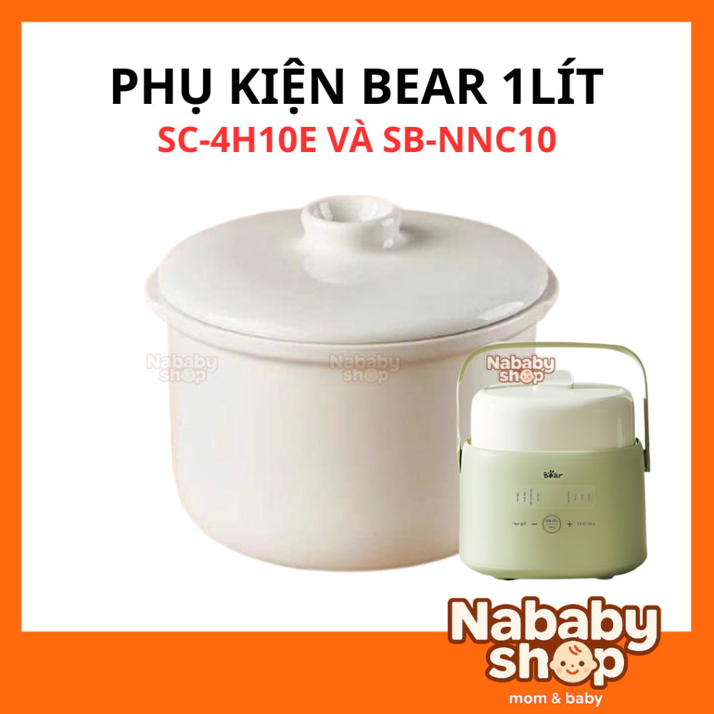 Thố sứ, Nắp sứ nồi nấu cháo chậm bear 1L, phụ kiện nồi sứ nấu chậm 1 lít, nồi bear 4H10E, NNC10