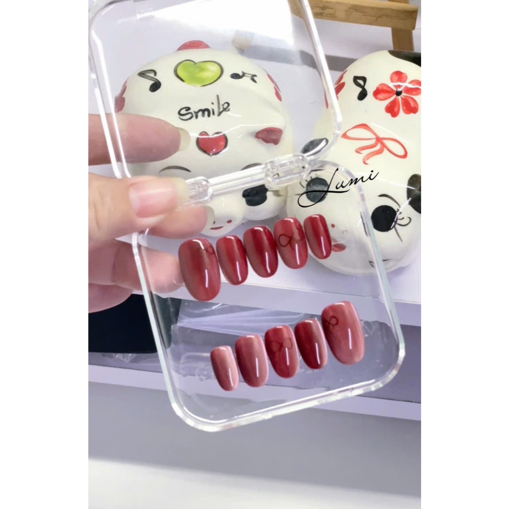 [ Mã L19 ] Nailbox thiết kế đỏ mắt mèo  -  nơ