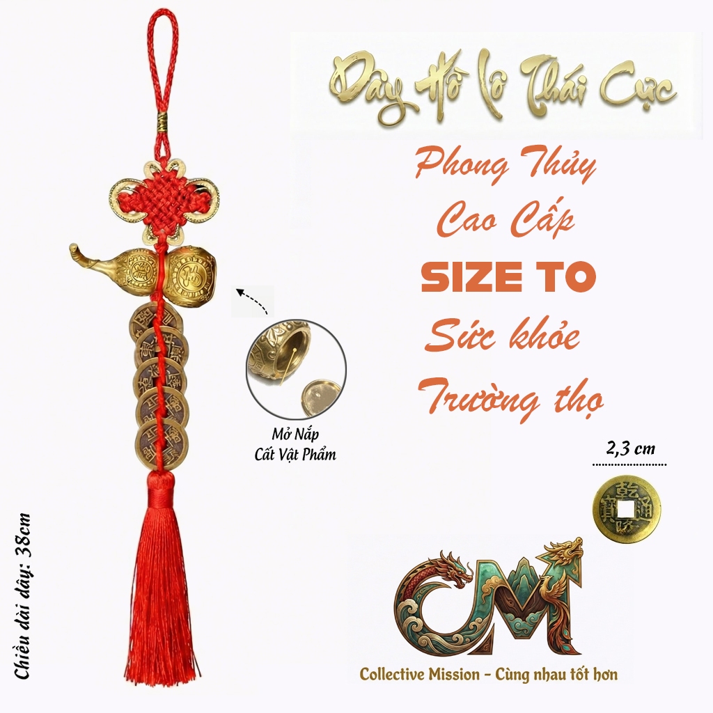 [VIP] Dây Treo Hồ Lô Phong Thủy Bát Môn Kim Tỏa 5 Đồng Xu Ngũ Đế Đúc Đồng Nguyên Khối Sắc Nét - Dây Treo Nội Thất
