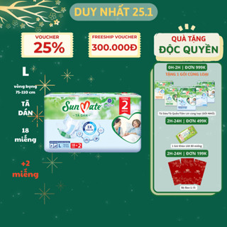 Tã dán người lớn SunMate mới size M18/L18/XL18 + 2 miếng