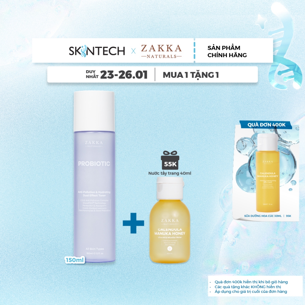Toner 2 Trong 1 Hỗ Trợ Làm Sạch Và Cấp Ẩm Probiotic Zakka Naturals 150ml