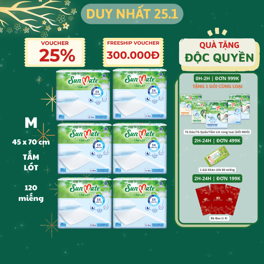 Combo 6 - Tấm lót SunMate mới size M20 (45x70cm)