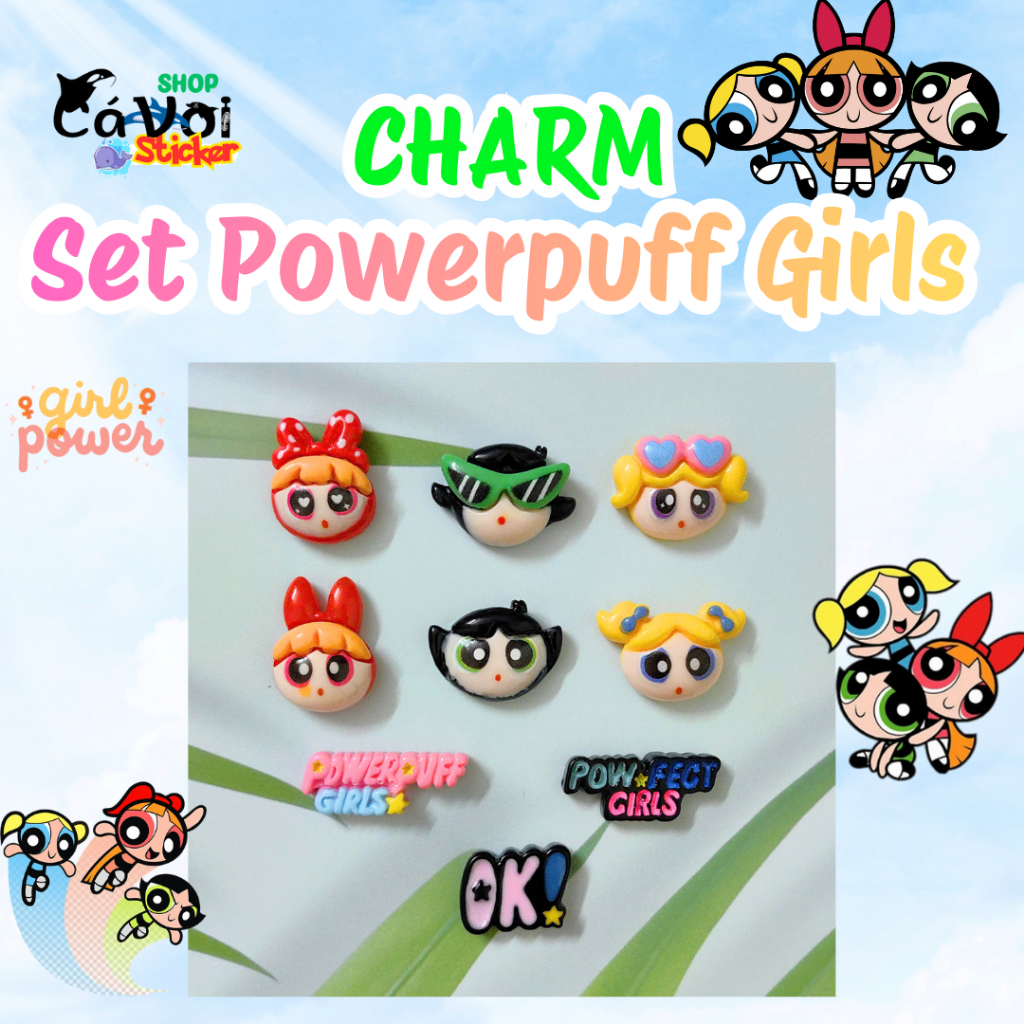 Set Charm Powerpuff Girls Đủ Bộ – Blossom Bubbles Buttercup Chibi, Phụ Kiện Trang Trí Dép CroSS Xinh