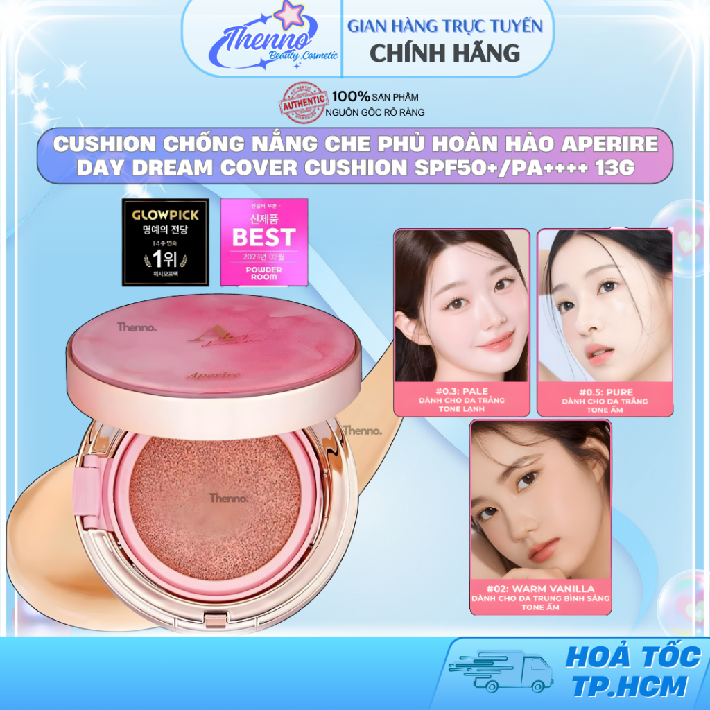 Cushion Chống Nắng Che Phủ Hoàn Hảo Aperire Day Dream Cover Cushion SPF50+/PA++++ 13g Hàn Quốc