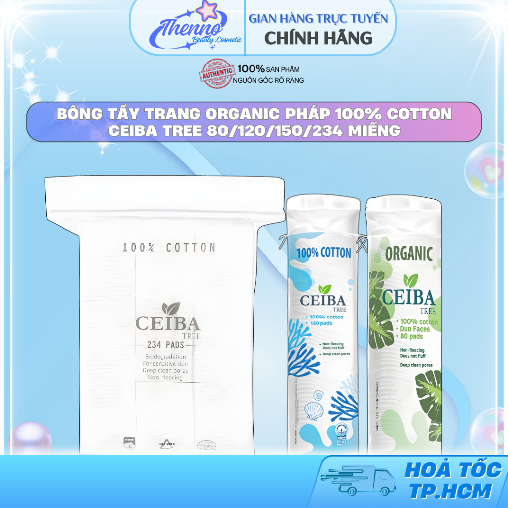 Bông Tẩy Trang Organic Pháp 100% Cotton Ceiba Tree 80/120/150/234 Miếng