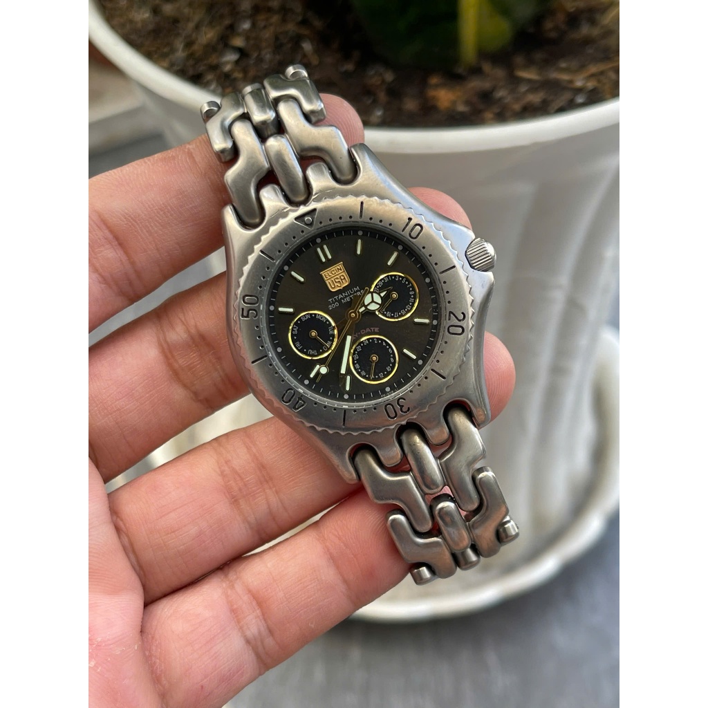 Đồng hồ nam Elgin Titanium 6 kim chạy pin hàng Si