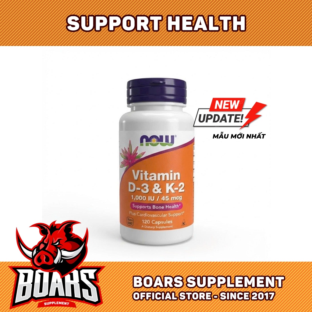 NOW VITAMIN D3 1000IU & K2 45MCG (120 VIÊN) - VIÊN UỐNG TĂNG CƯỜNG ĐỀ KHÁNG, XƯƠNG KHỚP