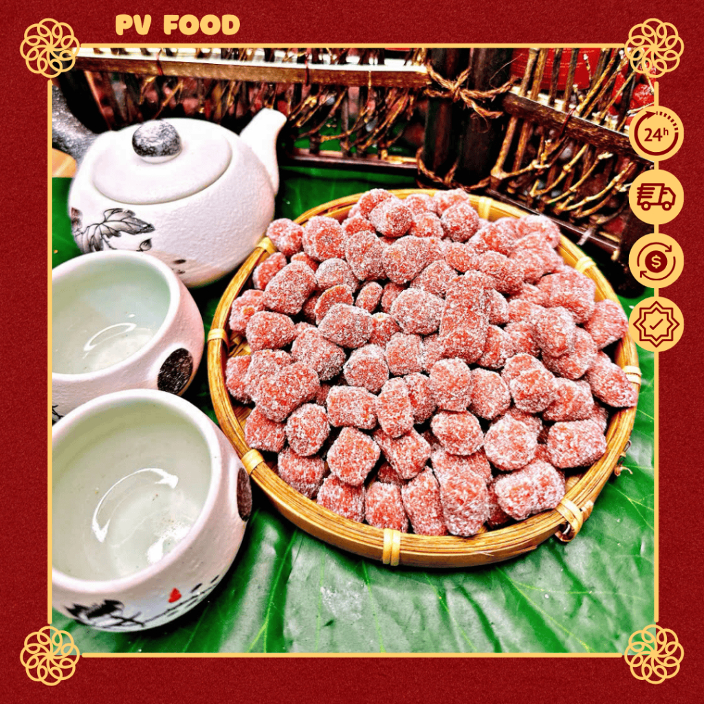 Kẹo Dâu Tây Dẻo Mềm Ngọt Thanh – Kẹo Dẻo Trái Cây Thơm Dịu, Không Gắt – Hũ 400g | PV FOOD