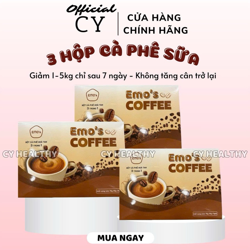 (MẪU MỚI) Combo 3 Hộp Bột Emo’s Coffee Giảm Cân Cấp Tốc - Thơm Ngon Dễ Uống - Hàng Chính Hãng - Kèm 