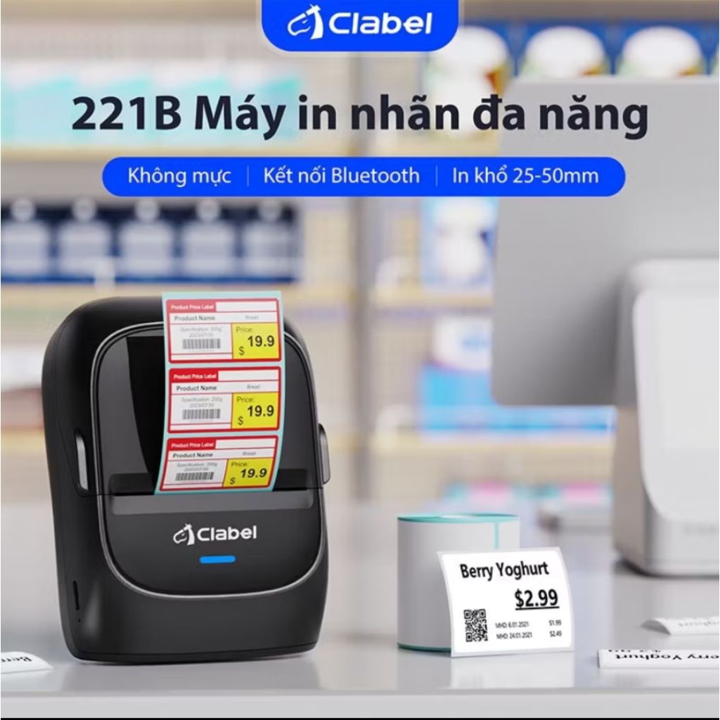 CLABEL 221B Máy In Nhãn Nhiệt Kết Nối Bluetooth cho Android/lOS