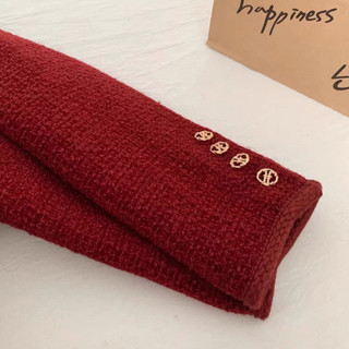 Áo dạ tweed đỏ trần lông vũ QCCC