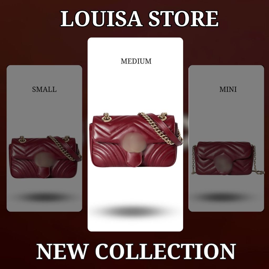 Túi đeo chéo nữ G,G M.a.r.m.o.n.t small Louisa Store, da chần cao cấp, dây xích vàng sang trọng