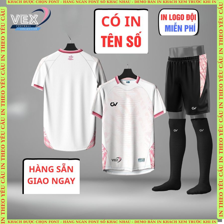 CV Vex hồng, Quần áo bong đá không logo, bóng đá thiết kê, in tên số theo yêu cầu, in nhiệt không bong tróc,bền màu