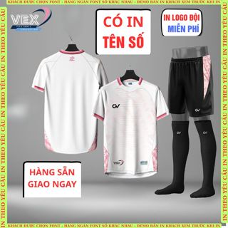 CV Vex hồng, Quần áo bong đá không logo, bóng đá thiết kê, in tên số theo yêu cầu, in nhiệt không bong tróc,bền màu