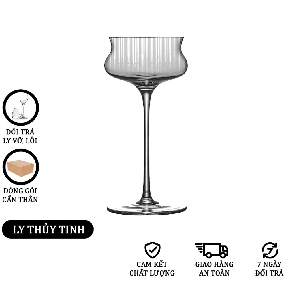 HJY3014 - Coupe Sọc Highfoot Cocktail Glass - Ly Thủy Tinh - Ly Cocktail