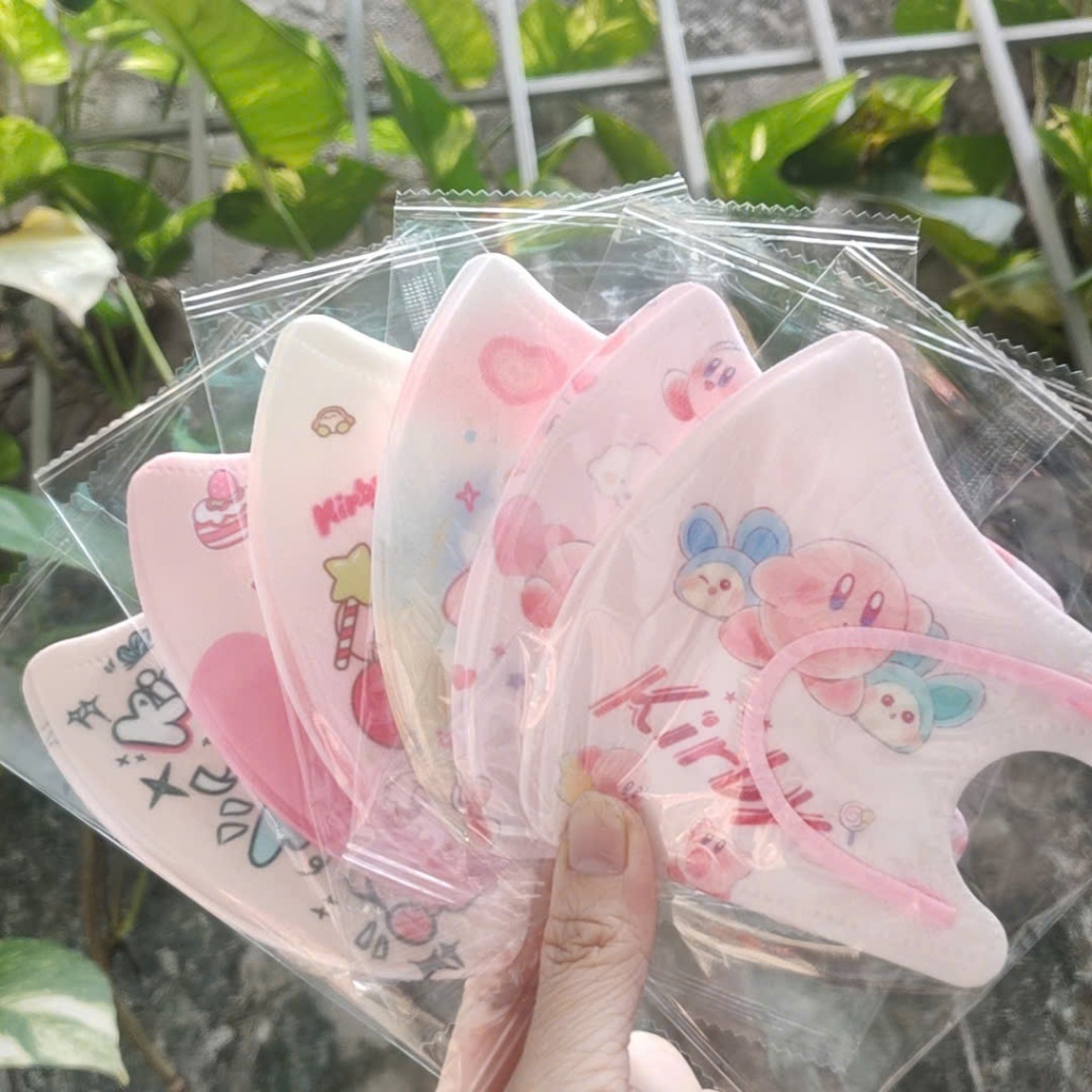 (Set 10 cái) khẩu trang trẻ em kirby màu hồng dễ thương size 3-12 tuổi thích hợp đi học đi chơi an t