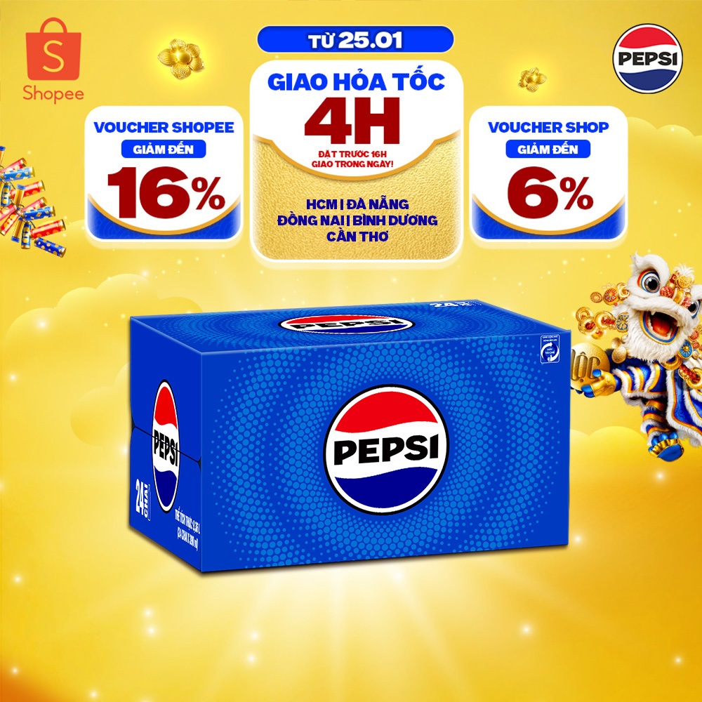 [SALE TẾT] Thùng 24 Chai Nước Ngọt Giải Khát Có Gaz Pepsi (390ml/chai)