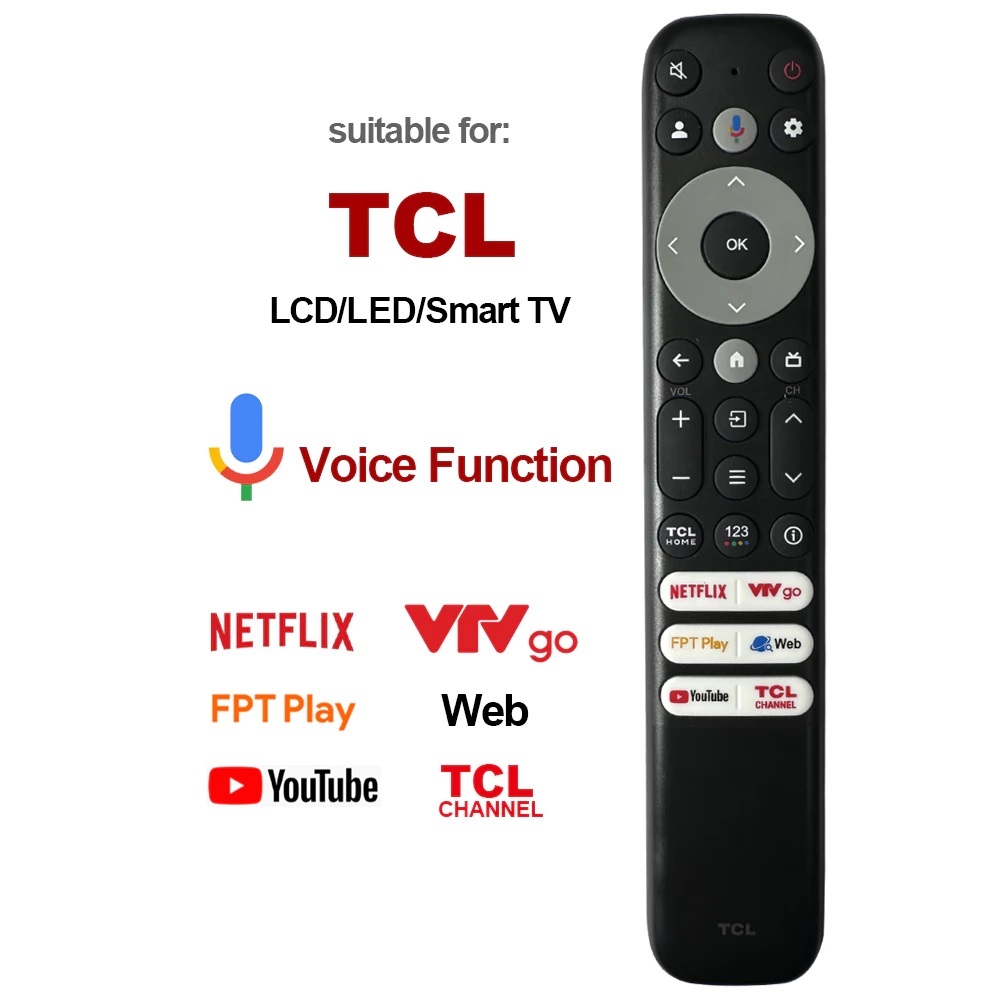 Điều khiển Tivi TCL Smart giọng nói 3 hàng nút có nút VTV Go, REMOTE TV TCL Android 4K mã RC813-FMBH